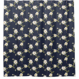 Marineblauw Witte Bloemen Douchegordijn