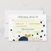 marineblauw & witte bloemen gouden botanische trou RSVP kaartje (Voorkant)