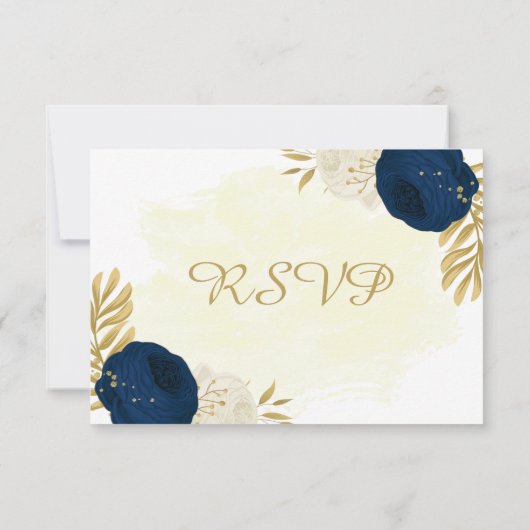 marineblauw & witte bloemen gouden botanische trou RSVP kaartje (Achterkant)