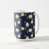 Marineblauw Witte Bloemen Koffiemok (Voorkant rechts)
