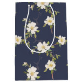 Marineblauw Witte Bloemen Medium Cadeauzakje (Voorkant)