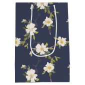 Marineblauw Witte Bloemen Medium Cadeauzakje (Achterkant)