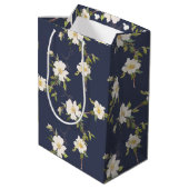 Marineblauw Witte Bloemen Medium Cadeauzakje (Achterkant Gekanteld)