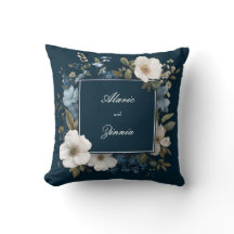 Marineblauw Witte Bloemen Moderne Vierkante Lijst