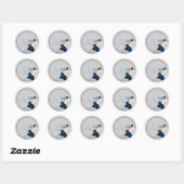 Marineblauw & witte bloemen ronde sticker (Vel)