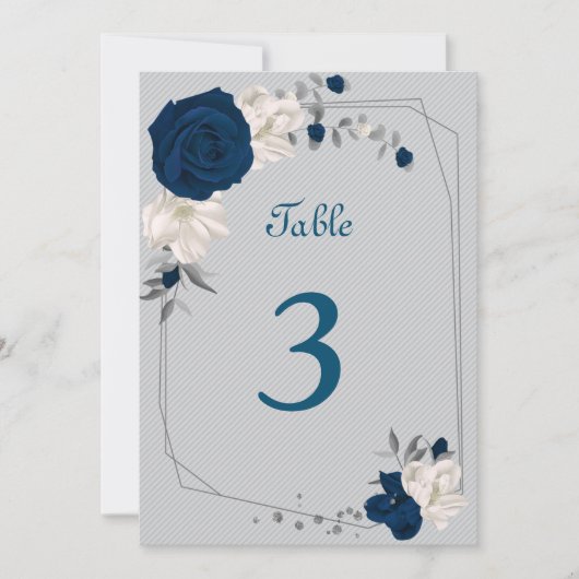 marineblauw & witte bloemen tafelnummer (Voorkant)