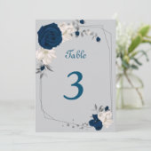 marineblauw & witte bloemen tafelnummer (Staand voorkant)