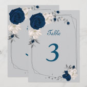 marineblauw & witte bloemen tafelnummer (Voorkant / Achterkant)