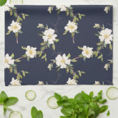 Marineblauw Witte Bloemen Theedoek (Gevouwen)