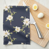 Marineblauw Witte Bloemen Theedoek (Quarter Fold)