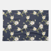 Marineblauw Witte Bloemen Theedoek (Horizontaal)