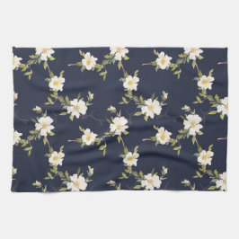 Marineblauw Witte Bloemen Theedoek