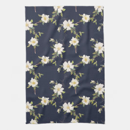 Marineblauw Witte Bloemen Theedoek