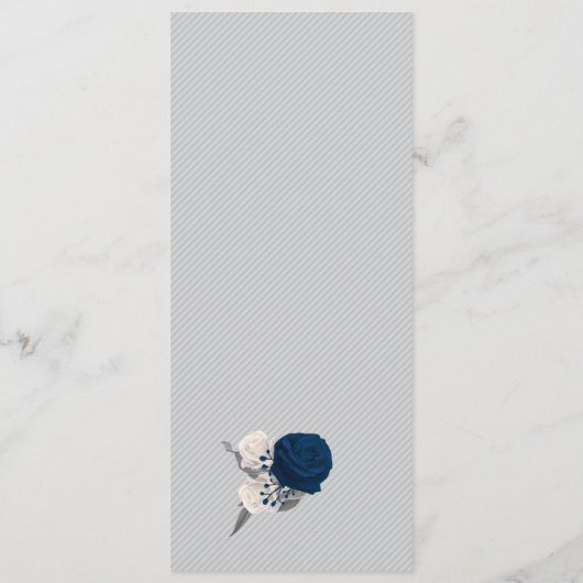 marineblauw witte bloemen zilveren bladeren bruilo menu (Achterkant)