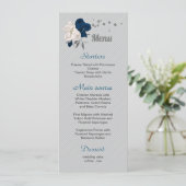 marineblauw witte bloemen zilveren bladeren bruilo menu (Staand voorkant)