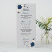 marineblauw witte bloemen zilveren bladeren bruilo menu (Staand voorkant)