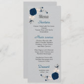 marineblauw witte bloemen zilveren bladeren bruilo menu (Voorkant / Achterkant)