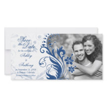 Marineblauw Witte Bloemige Foto Huwelijk Bewaar Da