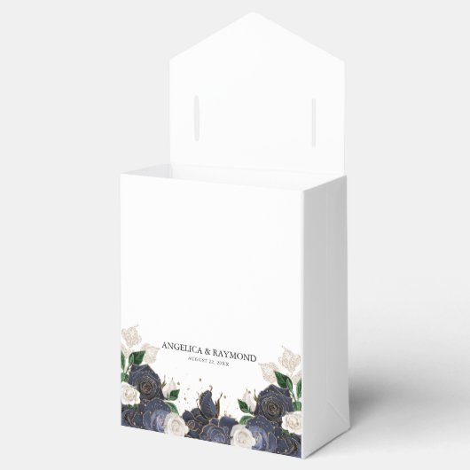Marineblauw & Witte Bloemrijke Elegante Trouw Brui Bedankdoosjes (Geopend)