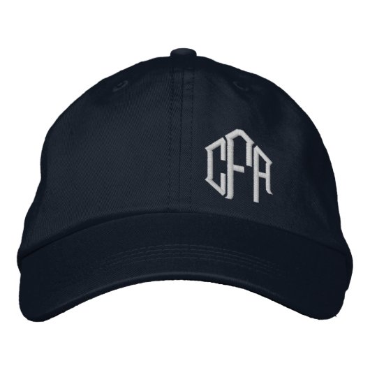Marineblauw Witte Blokletter Monogram  Geborduurde Pet (Voorkant)