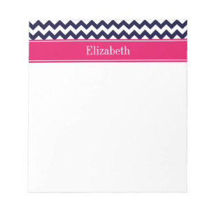 Marineblauw Witte Chevron Framboos Naam Initiaalmo Notitieblok