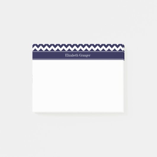 Marineblauw Witte Chevron Marine Naam Monogram Post-it® Notes (Voorkant)