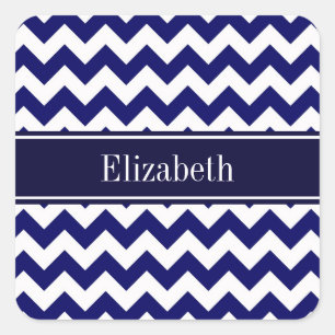 Marineblauw Witte Chevron Marine Naam Monogram Vierkante Sticker