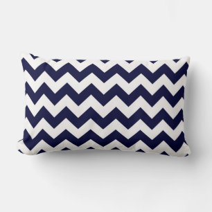 Marineblauw Witte Chevron Zig-Zag Patroon Kussen