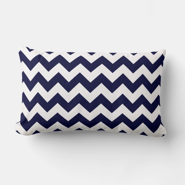 Marineblauw Witte Chevron Zig-Zag Patroon Kussen (Voorkant)