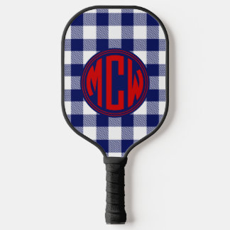 Marineblauw Witte Cirkel Monogram Wit Geruit DIY B Pickleball Paddle