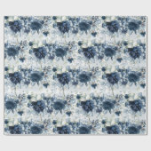 marineblauw-witte dradenpeonies weddenschap cadeaupapier (Vlak)