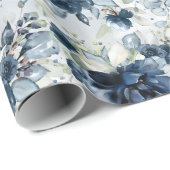 marineblauw-witte dradenpeonies weddenschap cadeaupapier (Rol Hoek)