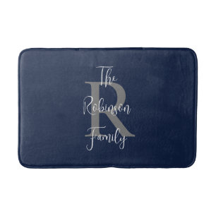 Marineblauw Witte Familie Naam Klassiek Monogram Badmat