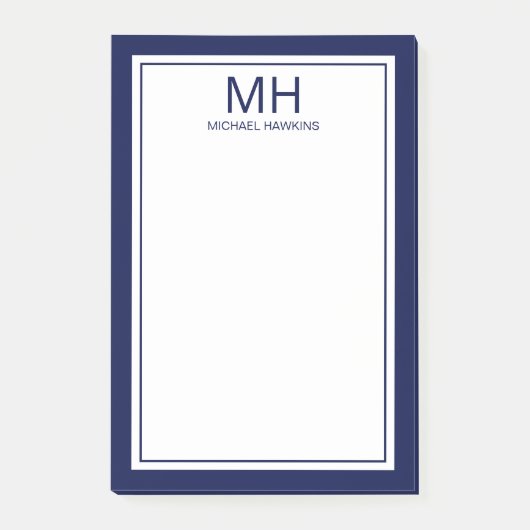 Marineblauw Witte Geborduurde Heren Post-it® Notes (Voorkant)