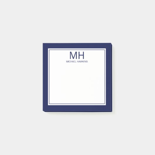 Marineblauw Witte Geborduurde Heren Post-it® Notes (Voorkant)