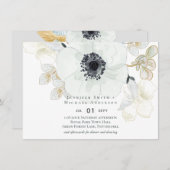 Marineblauw Witte Gouden Bloemen Bruiloft (Voorkant / Achterkant)