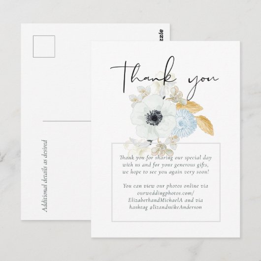 Marineblauw Witte Gouden Bloemen Trouw Bedankt Bud Briefkaart (Voorkant / Achterkant)