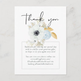 Marineblauw Witte Gouden Bloemen Trouw Bedankt Bud Briefkaart