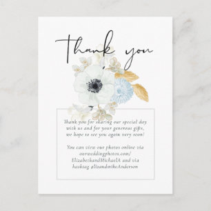 Marineblauw Witte Gouden Bloemen Trouw Bedankt Bud Briefkaart