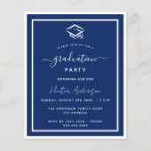 Marineblauw-witte graduatie party budget uitnodigi flyer (Voorkant)