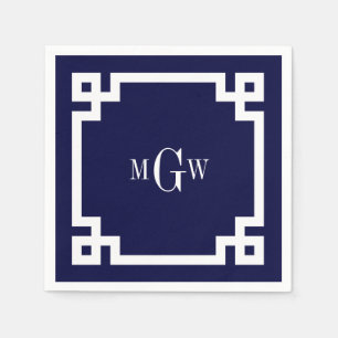 Marineblauw Witte Griekse Sleutel #2 Omlijst 3 Ini Servetten
