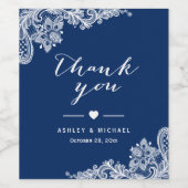 Marineblauw Witte Kant Elegante Trouw Dank Je Wijn Etiket (Enkel label)