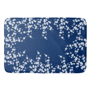 Marineblauw Witte Kersenbloesem Badmat