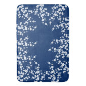 Marineblauw Witte Kersenbloesem Badmat (Voorkant Verticaal)