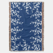 Marineblauw Witte Kersenbloesem Deken (Voorkant Verticaal)