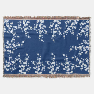 Marineblauw Witte Kersenbloesem Deken