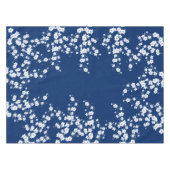 Marineblauw Witte Kersenbloesem Tafelkleed (Voorkant (Horizontaal))