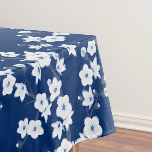 Marineblauw Witte Kersenbloesem Tafelkleed (Voorbeeld)