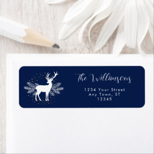 Marineblauw Witte Kerst Herten Groen Scandinavisch Etiket