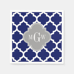 Marineblauw Witte Marokkaanse #5 Grijs 3 Initiële  Servetten